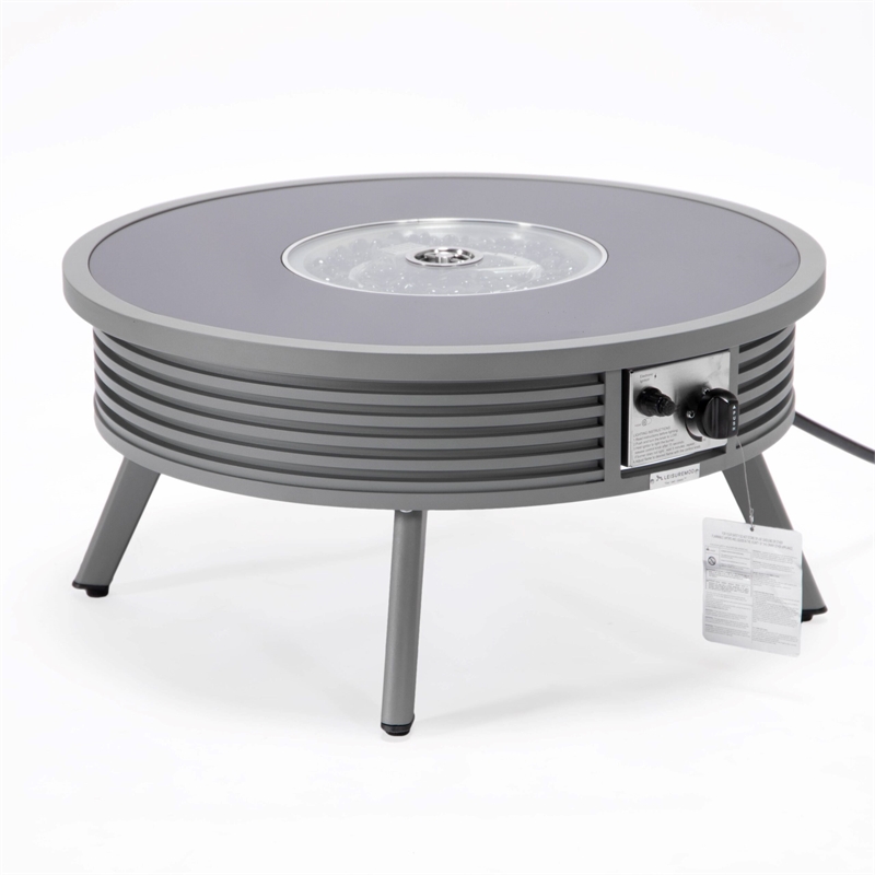 Leisuremod Walbrooke Round Patio Fire Pit Table with Aluminum Slats Frame Gray