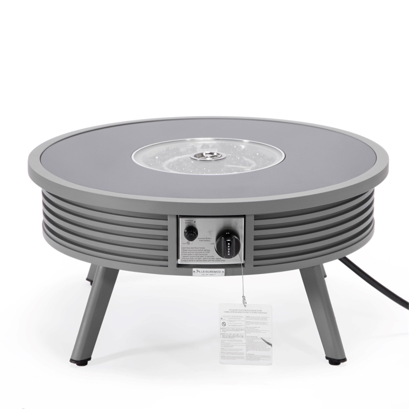 Leisuremod Walbrooke Round Patio Fire Pit Table with Aluminum Slats Frame Gray