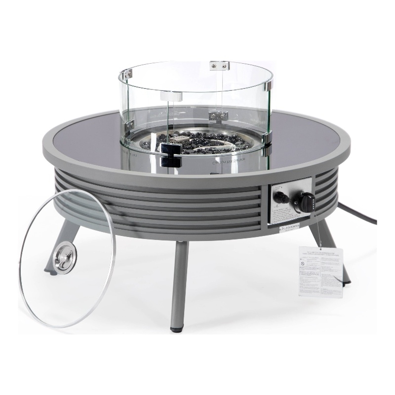 Leisuremod Walbrooke Round Patio Fire Pit Table with Aluminum Slats Frame Gray