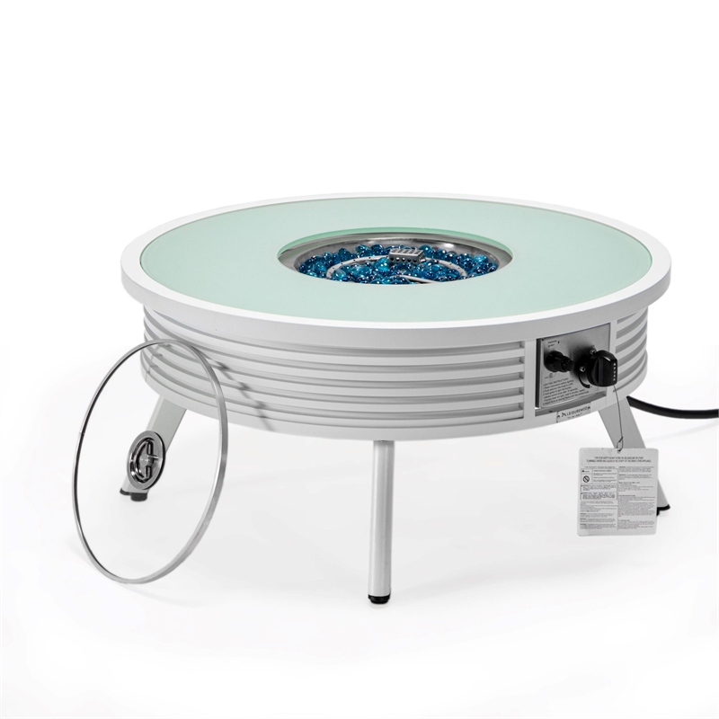 Leisuremod Walbrooke Round Patio Fire Pit Table with Aluminum Slats Frame White