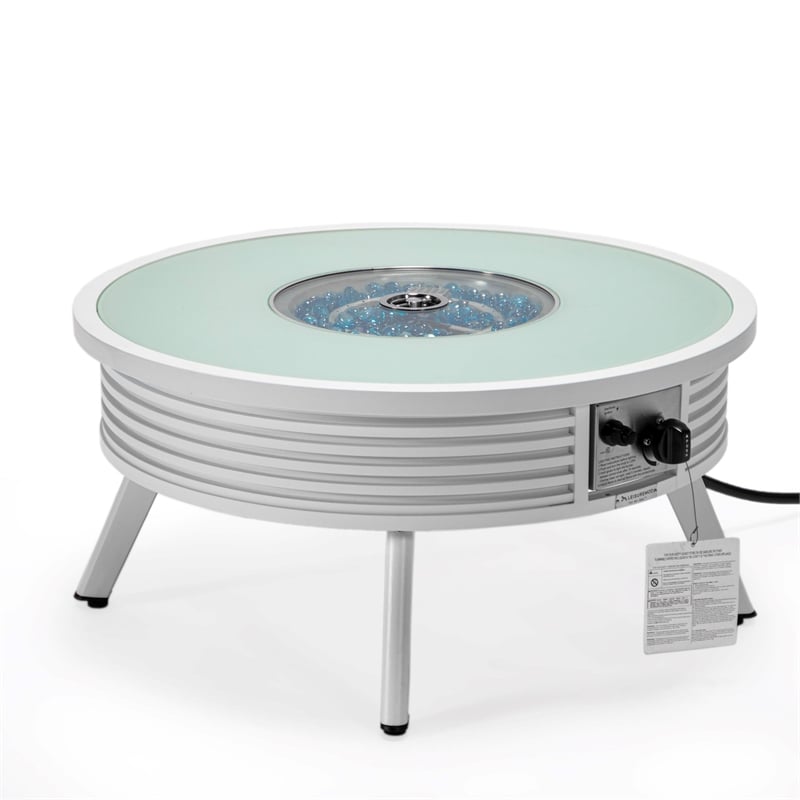 Leisuremod Walbrooke Round Patio Fire Pit Table with Aluminum Slats Frame White