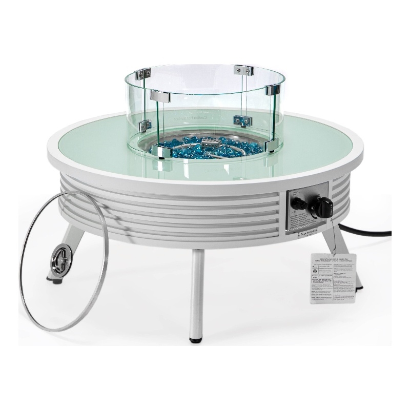 Leisuremod Walbrooke Round Patio Fire Pit Table with Aluminum Slats Frame White