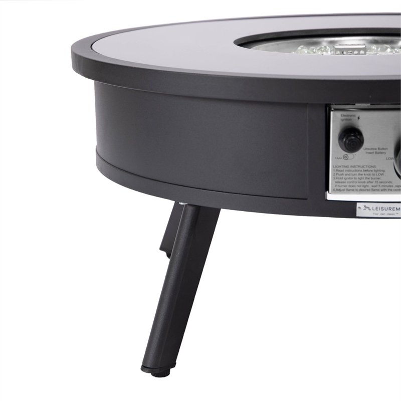 Leisuremod Walbrooke Round Patio Fire Pit Table with Aluminum Frame Black