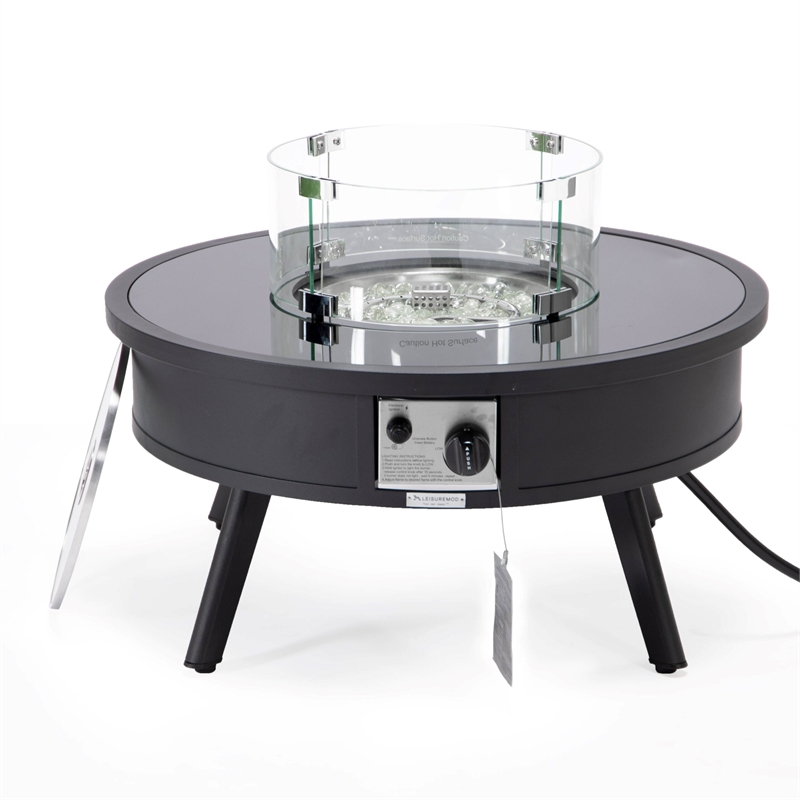 Leisuremod Walbrooke Round Patio Fire Pit Table with Aluminum Frame Black