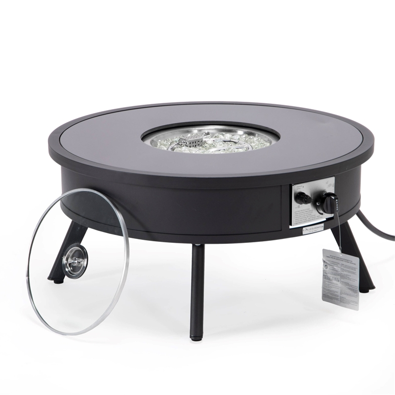 Leisuremod Walbrooke Round Patio Fire Pit Table with Aluminum Frame Black