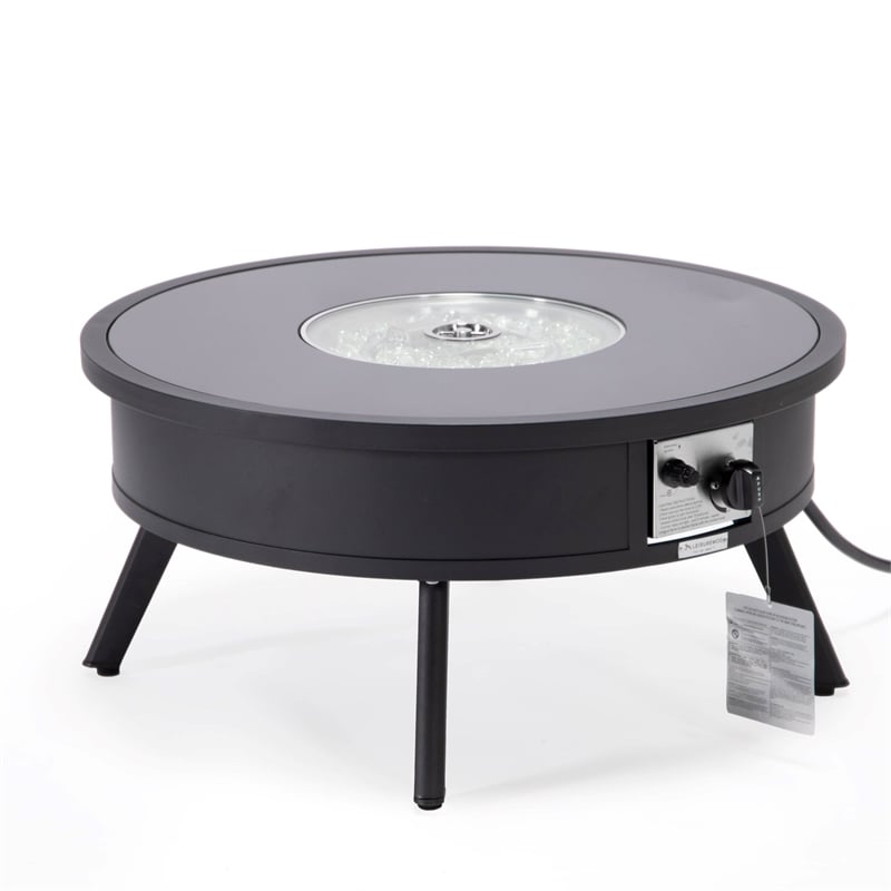 Leisuremod Walbrooke Round Patio Fire Pit Table with Aluminum Frame Black