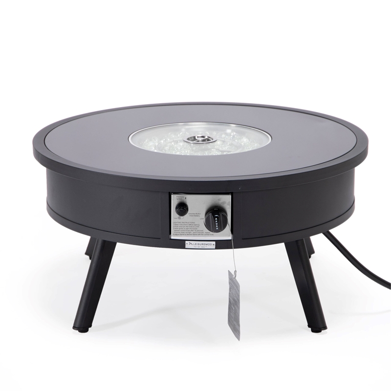 Leisuremod Walbrooke Round Patio Fire Pit Table with Aluminum Frame Black