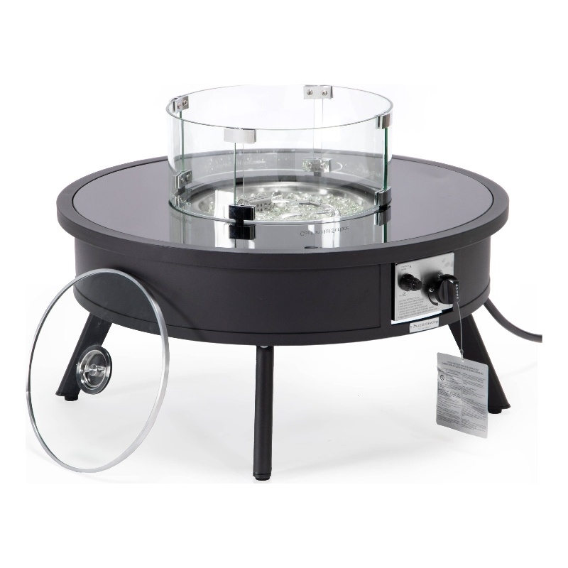 Leisuremod Walbrooke Round Patio Fire Pit Table with Aluminum Frame Black