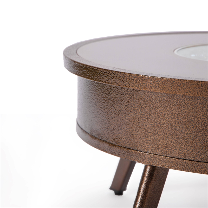 Leisuremod Walbrooke Round Patio Fire Pit Table with Aluminum Frame Brown