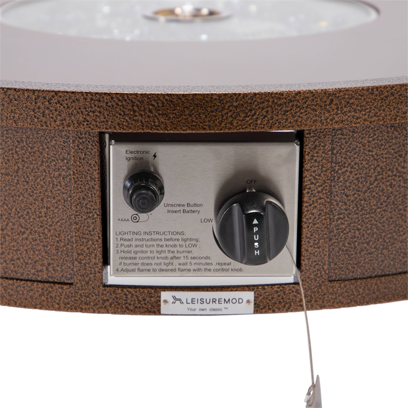 Leisuremod Walbrooke Round Patio Fire Pit Table with Aluminum Frame Brown