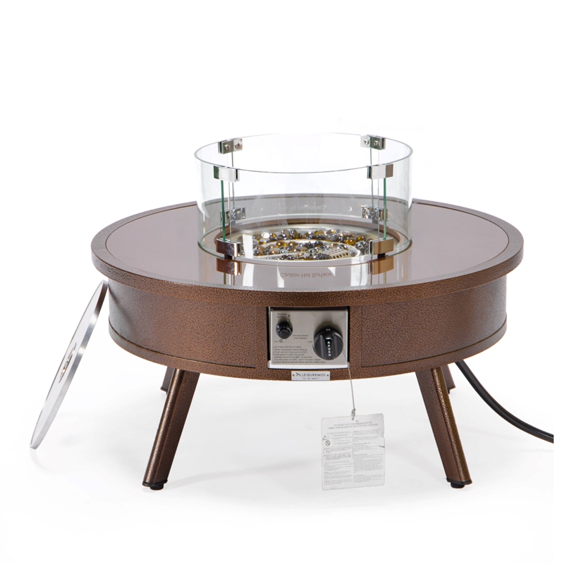Leisuremod Walbrooke Round Patio Fire Pit Table with Aluminum Frame Brown