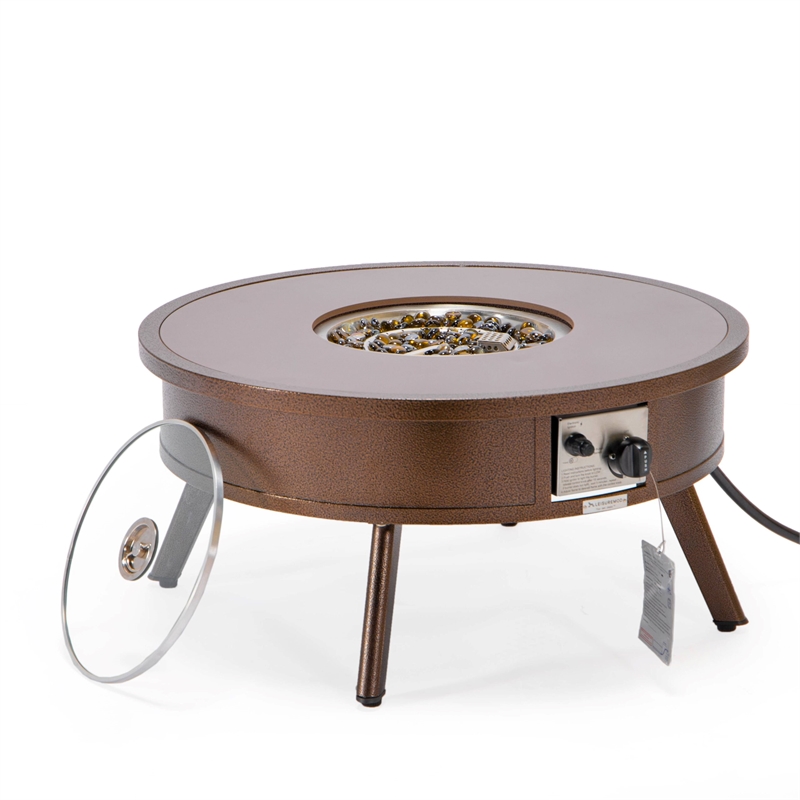 Leisuremod Walbrooke Round Patio Fire Pit Table with Aluminum Frame Brown