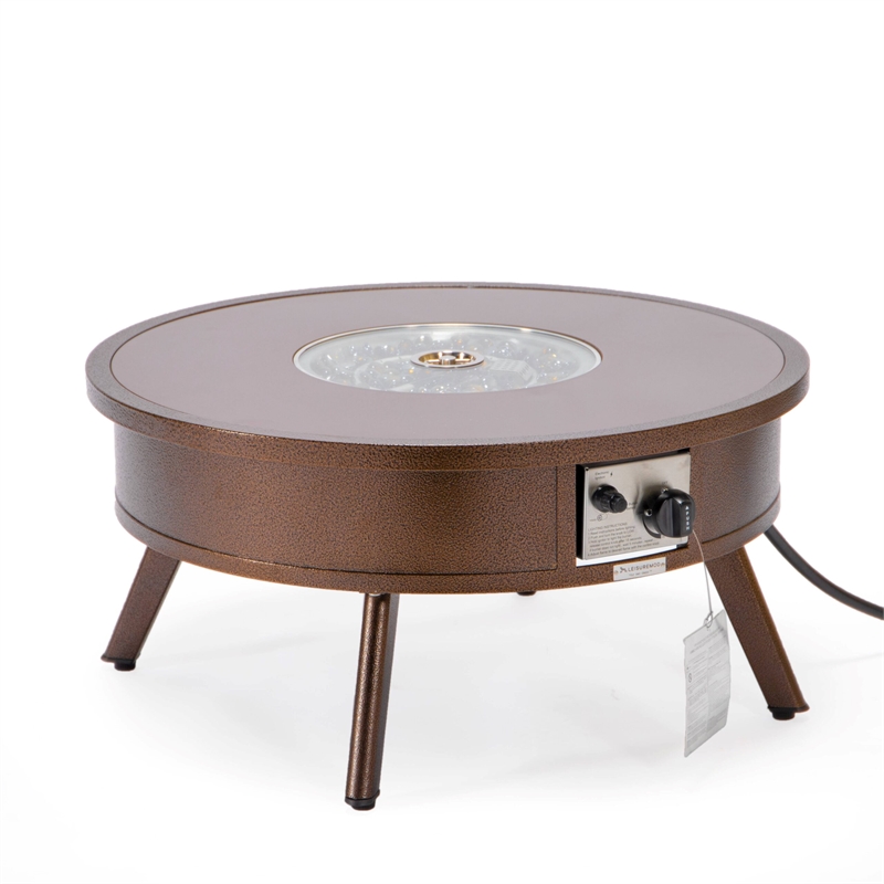 Leisuremod Walbrooke Round Patio Fire Pit Table with Aluminum Frame Brown