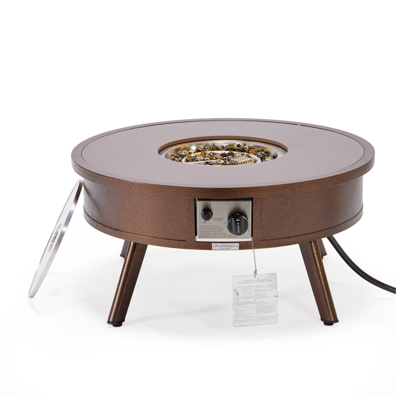 Leisuremod Walbrooke Round Patio Fire Pit Table with Aluminum Frame Brown