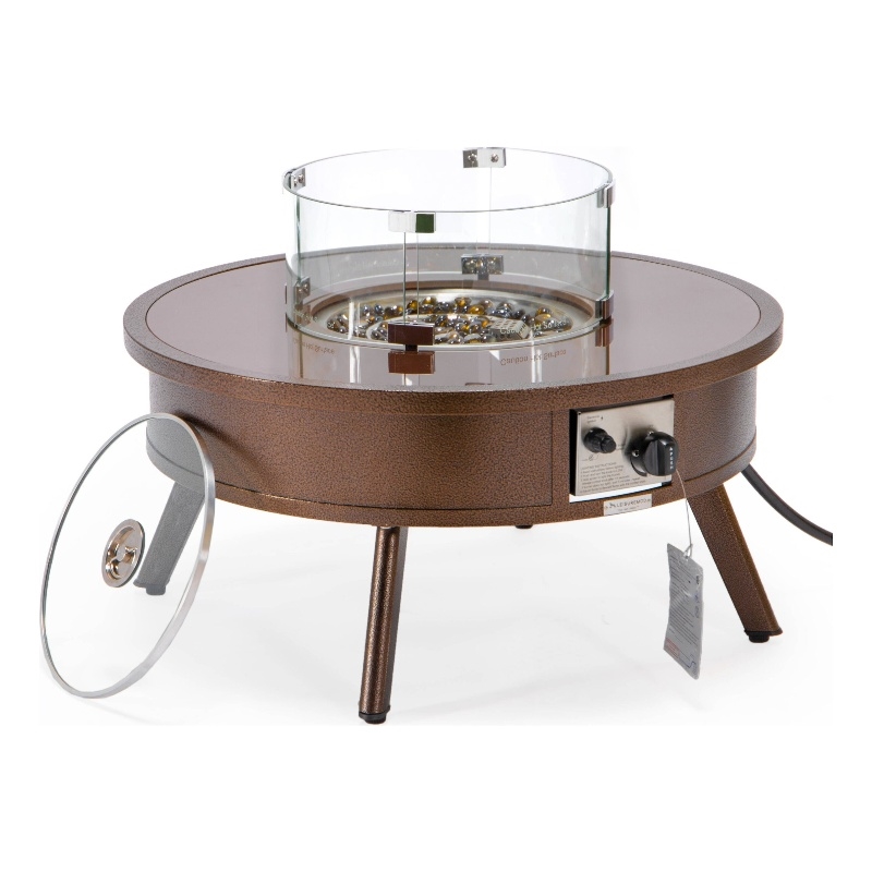 Leisuremod Walbrooke Round Patio Fire Pit Table with Aluminum Frame Brown