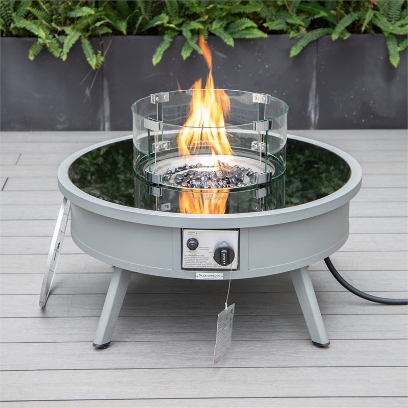 Leisuremod Walbrooke Round Patio Fire Pit Table with Aluminum Frame Gray