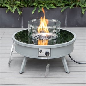 Leisuremod Walbrooke Round Patio Fire Pit Table with Aluminum Frame Gray