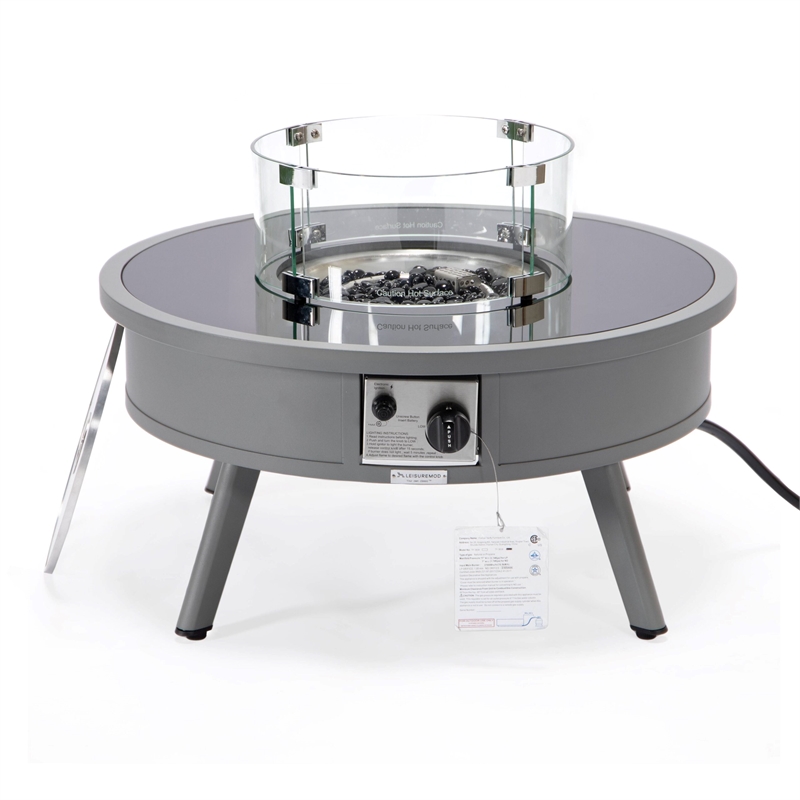 Leisuremod Walbrooke Round Patio Fire Pit Table with Aluminum Frame Gray