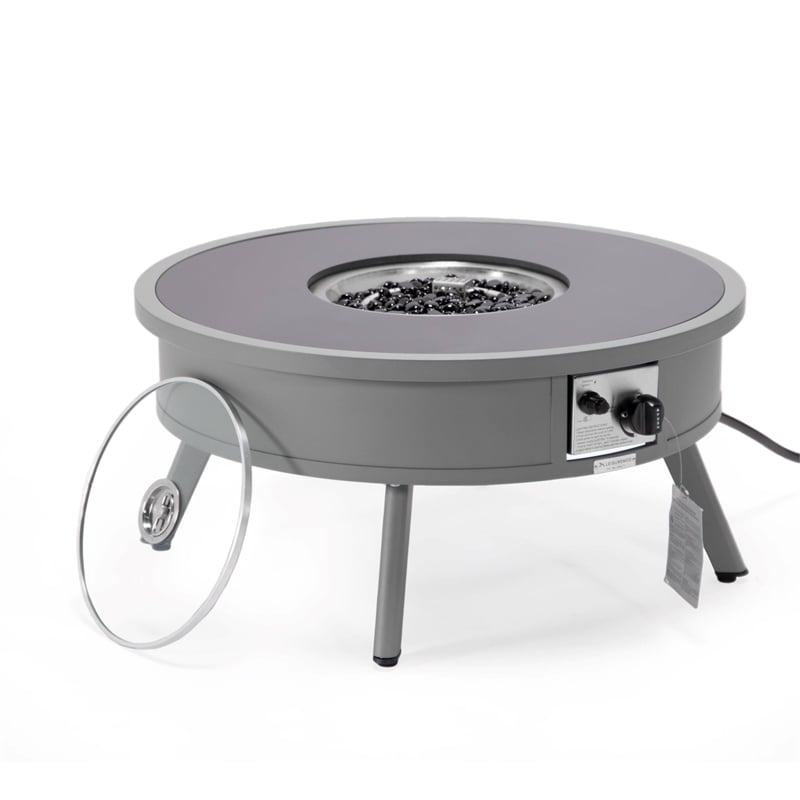 Leisuremod Walbrooke Round Patio Fire Pit Table with Aluminum Frame Gray