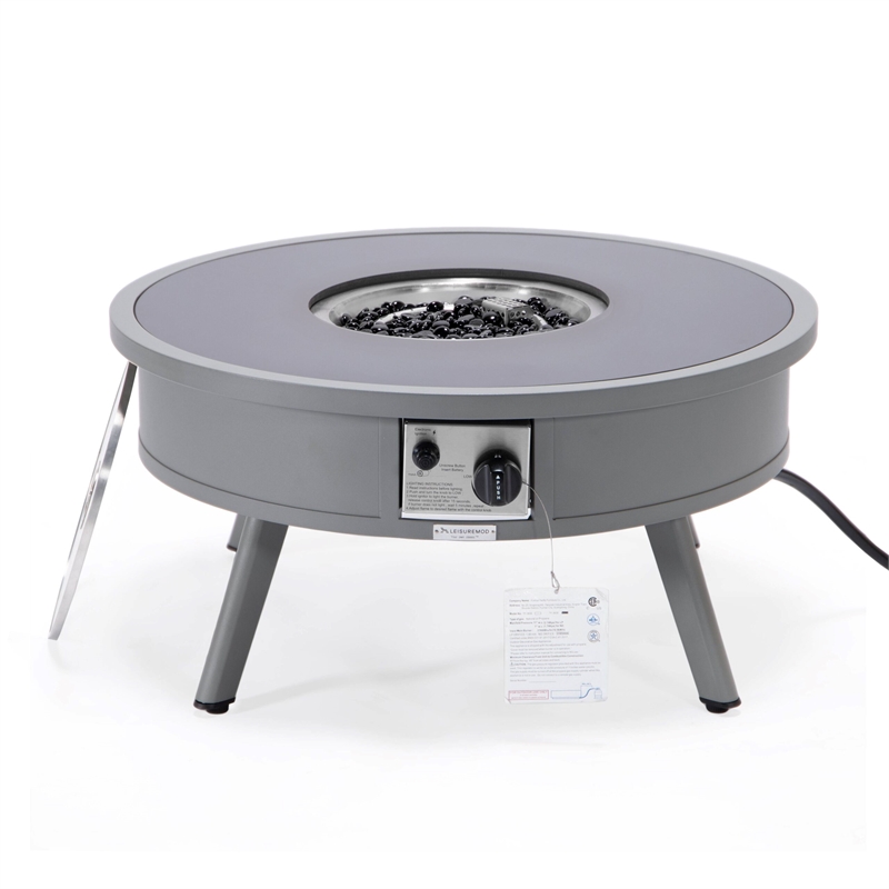 Leisuremod Walbrooke Round Patio Fire Pit Table with Aluminum Frame Gray
