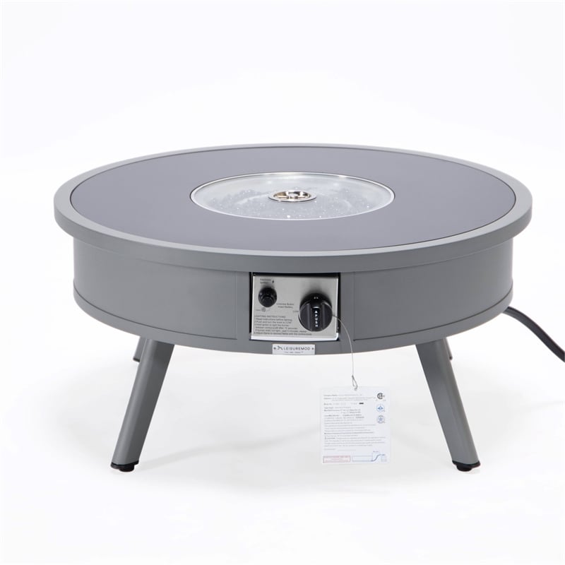 Leisuremod Walbrooke Round Patio Fire Pit Table with Aluminum Frame Gray