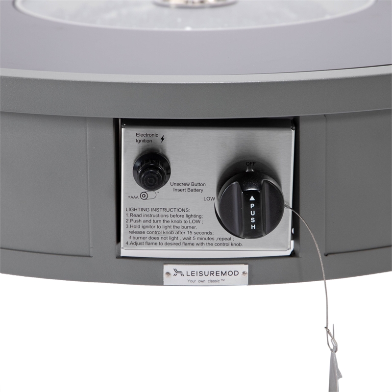 Leisuremod Walbrooke Round Patio Fire Pit Table with Aluminum Frame Gray