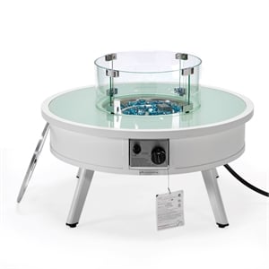 Leisuremod Walbrooke Round Patio Fire Pit Table with Aluminum Frame White