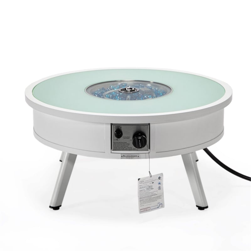 Leisuremod Walbrooke Round Patio Fire Pit Table with Aluminum Frame White