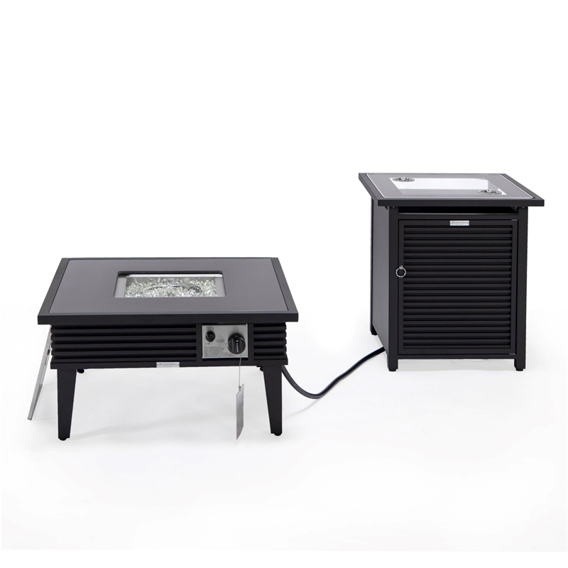 LeisureMod Walbrooke Square Patio Aluminum Fire Pit Table and Tank Holder Black