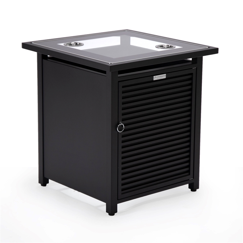 LeisureMod Walbrooke Square Patio Aluminum Fire Pit Table and Tank Holder Black