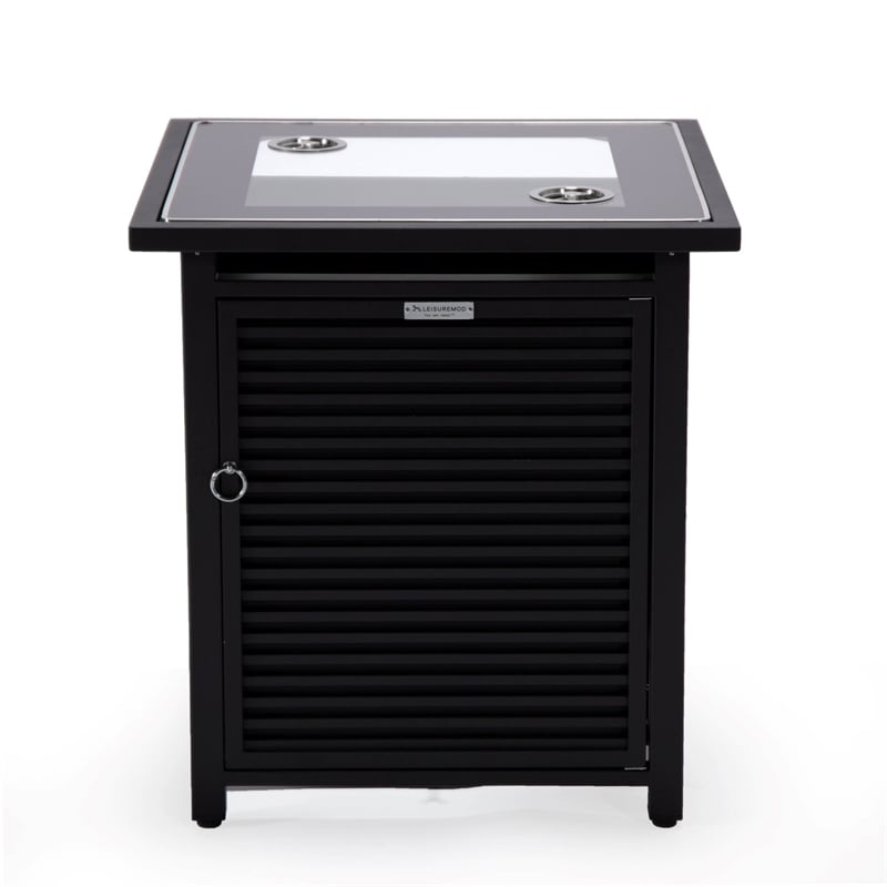LeisureMod Walbrooke Square Patio Aluminum Fire Pit Table and Tank Holder Black