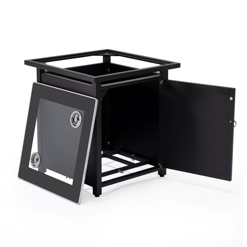 LeisureMod Walbrooke Square Patio Aluminum Fire Pit Table and Tank Holder Black