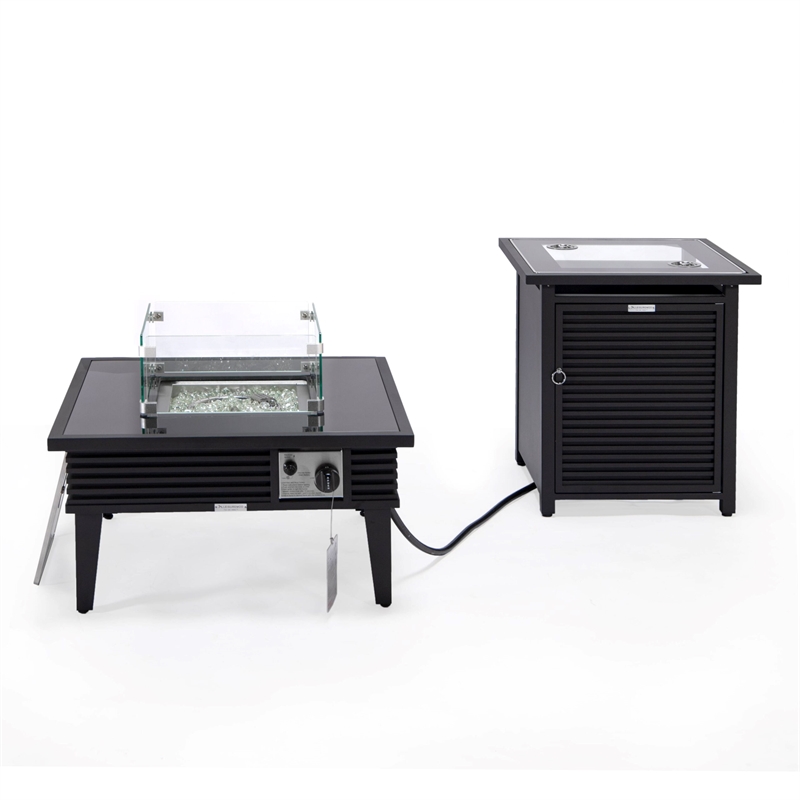 LeisureMod Walbrooke Square Patio Aluminum Fire Pit Table and Tank Holder Black