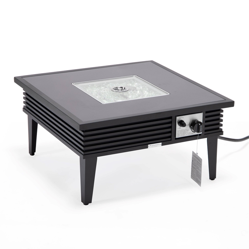 LeisureMod Walbrooke Square Patio Aluminum Fire Pit Table and Tank Holder Black