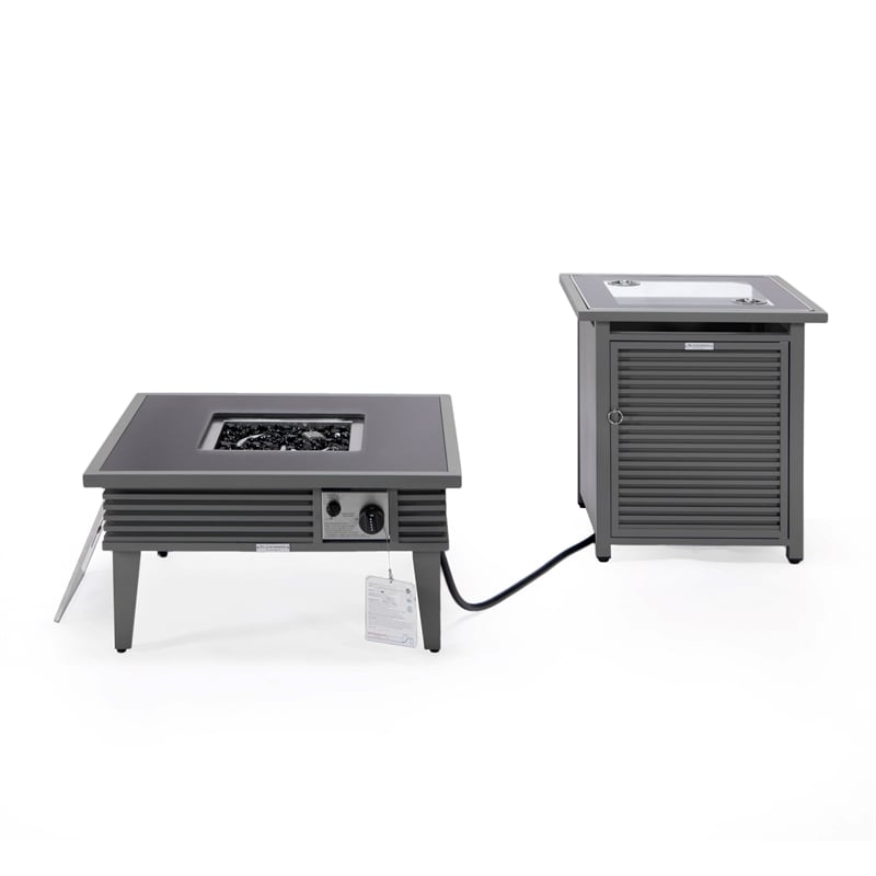 LeisureMod Walbrooke Square Patio Aluminum Fire Pit Table and Tank Holder Gray