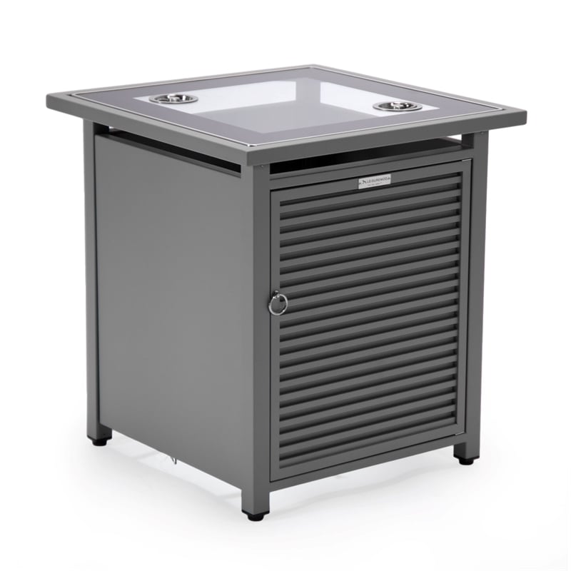 LeisureMod Walbrooke Square Patio Aluminum Fire Pit Table and Tank Holder Gray