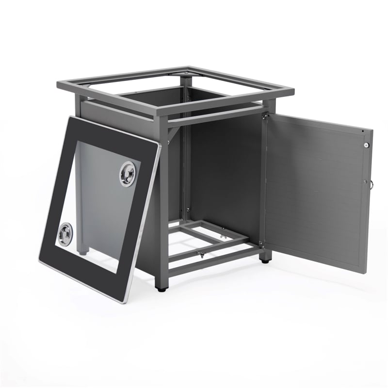 LeisureMod Walbrooke Square Patio Aluminum Fire Pit Table and Tank Holder Gray
