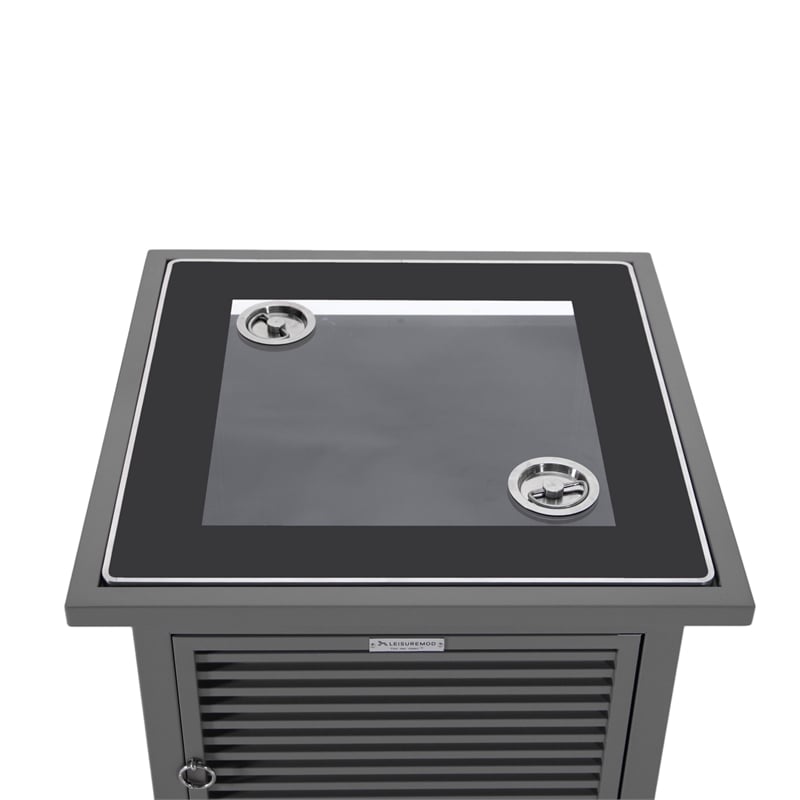 LeisureMod Walbrooke Square Patio Aluminum Fire Pit Table and Tank Holder Gray