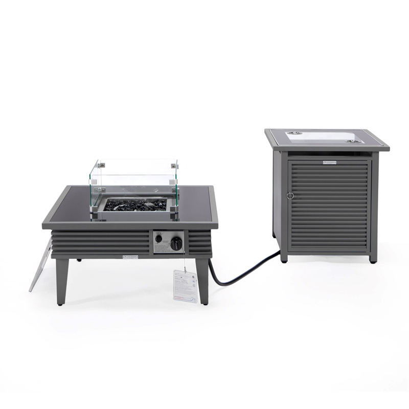 LeisureMod Walbrooke Square Patio Aluminum Fire Pit Table and Tank Holder Gray
