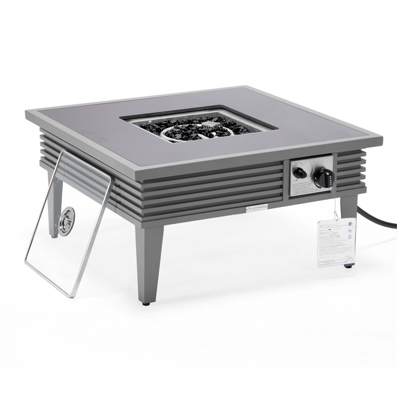 LeisureMod Walbrooke Square Patio Aluminum Fire Pit Table and Tank Holder Gray
