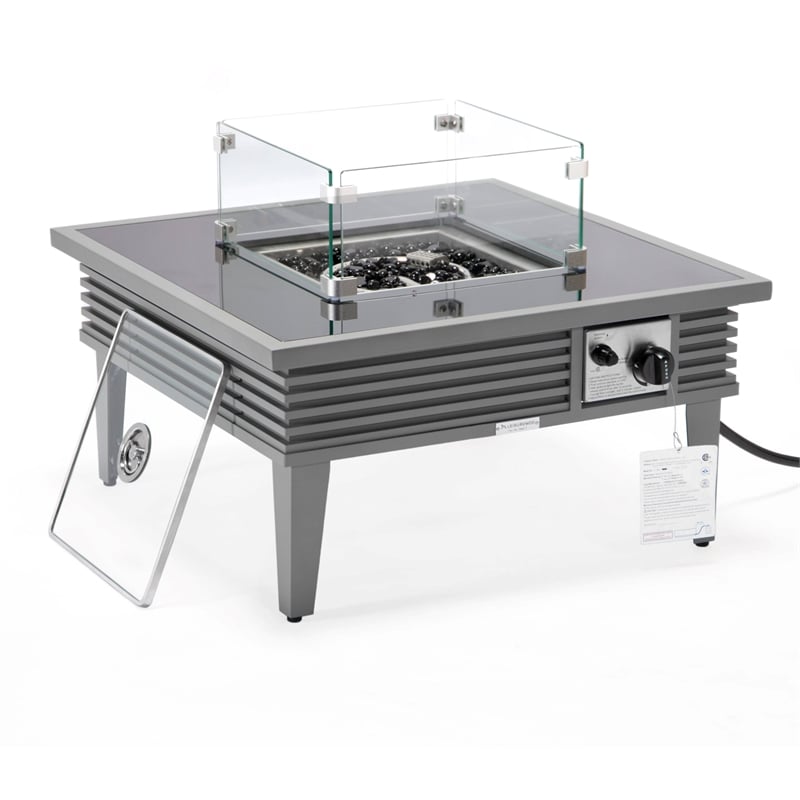 LeisureMod Walbrooke Square Patio Aluminum Fire Pit Table and Tank Holder Gray
