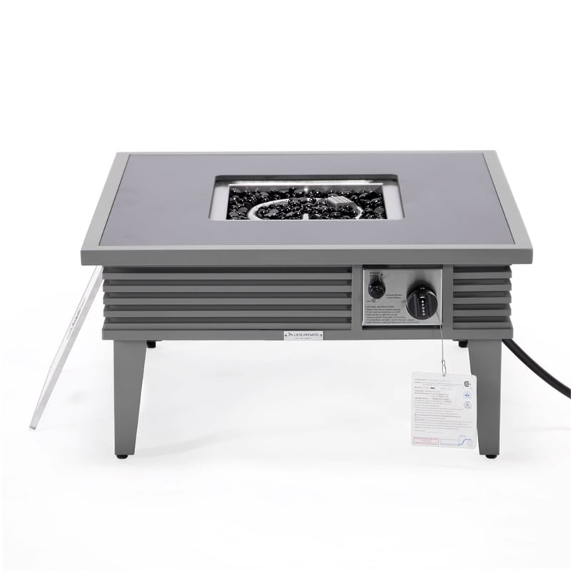 LeisureMod Walbrooke Square Patio Aluminum Fire Pit Table and Tank Holder Gray