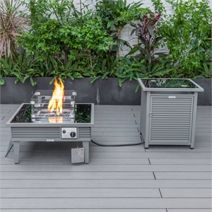 LeisureMod Walbrooke Square Patio Aluminum Fire Pit Table and Tank Holder Gray
