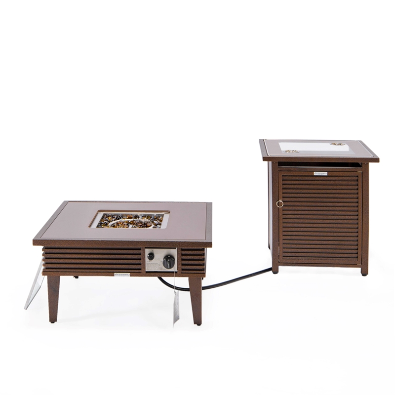 LeisureMod Walbrooke Square Patio Aluminum Fire Pit Table and Tank Holder Brown