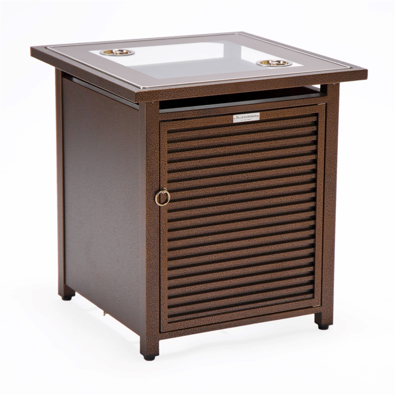 LeisureMod Walbrooke Square Patio Aluminum Fire Pit Table and Tank Holder Brown