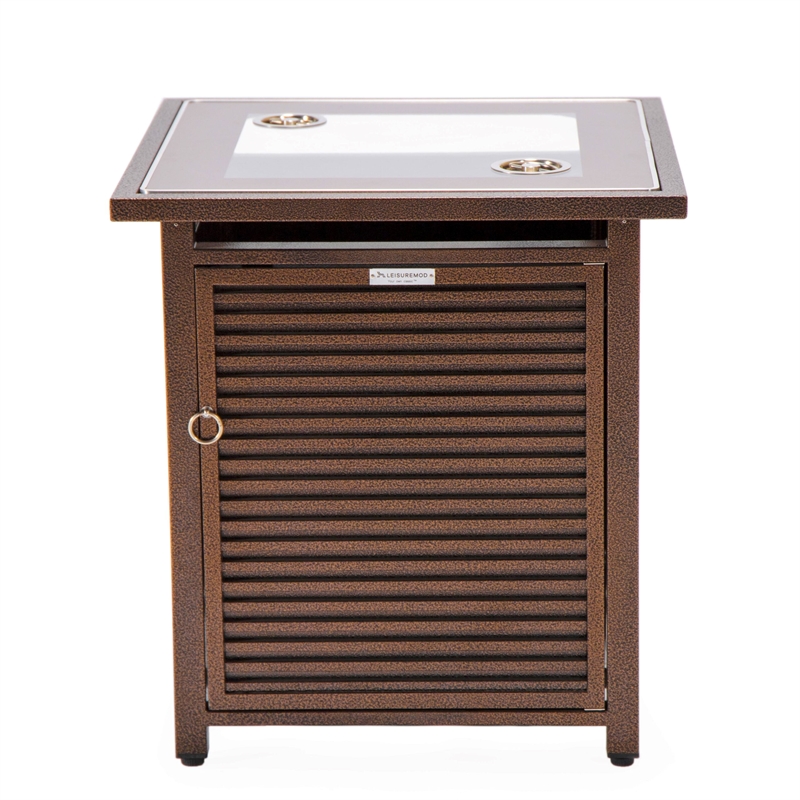 LeisureMod Walbrooke Square Patio Aluminum Fire Pit Table and Tank Holder Brown