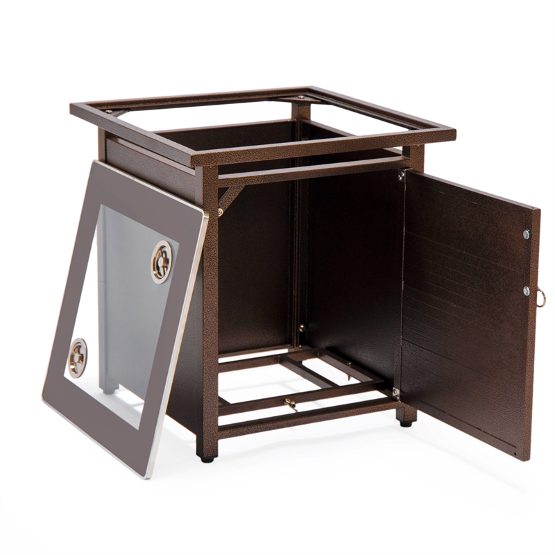 LeisureMod Walbrooke Square Patio Aluminum Fire Pit Table and Tank Holder Brown