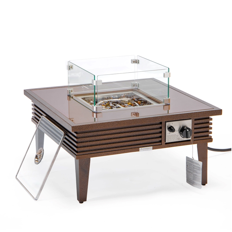 LeisureMod Walbrooke Square Patio Aluminum Fire Pit Table and Tank Holder Brown