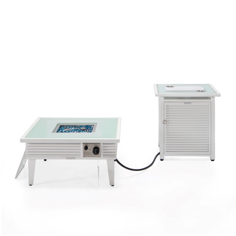 LeisureMod Walbrooke Square Patio Aluminum Fire Pit Table and Tank Holder White