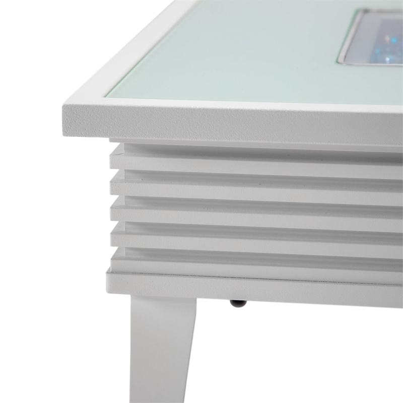 LeisureMod Walbrooke Square Patio Aluminum Fire Pit Table and Tank Holder White
